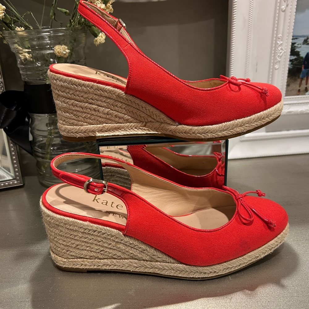 kate spade red espadrille wedge slingback with bow